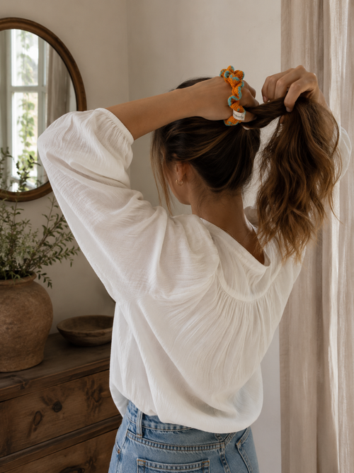 Coletero Scrunchie Naranja y Azul