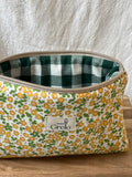 Neceser de Tela Flores Amarillo y Verde Tamaño Mediano Hecho a Mano - Studio Grelo
