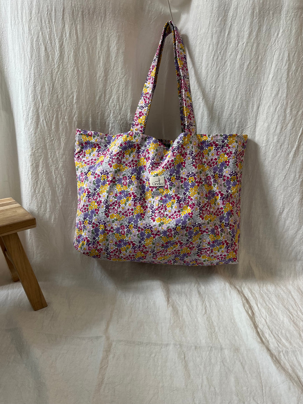 Bolsa de Tela Flores Morado Reversible Hecha a Mano – Studio Grelo