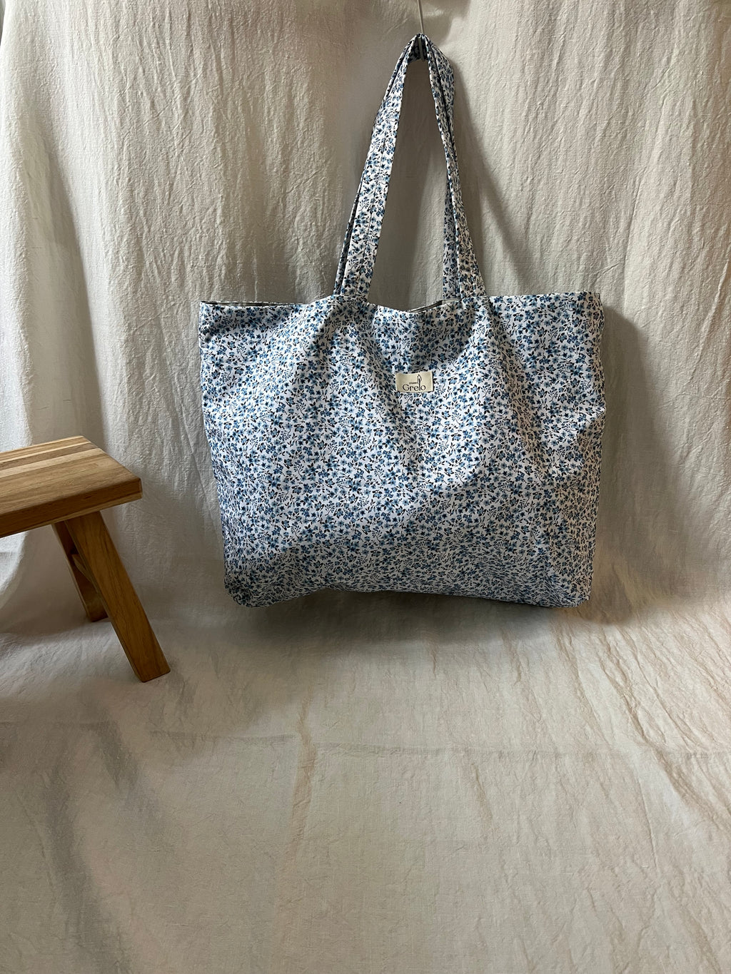 Bolsa de Tela Flores Azules Reversible Hecha a Mano – Studio Grelo