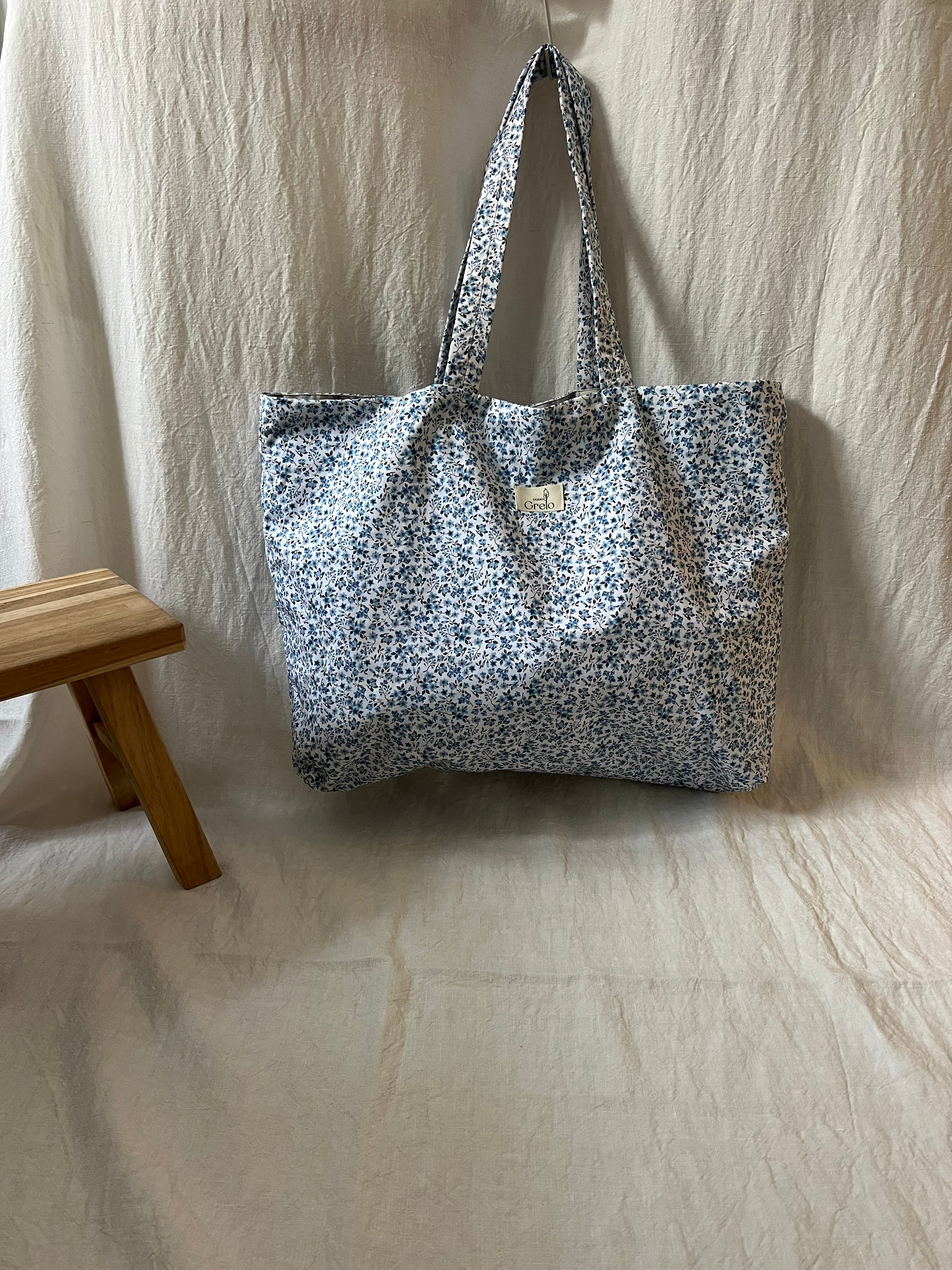 Bolsa de Tela Flores Azules Reversible Hecha a Mano – Studio Grelo