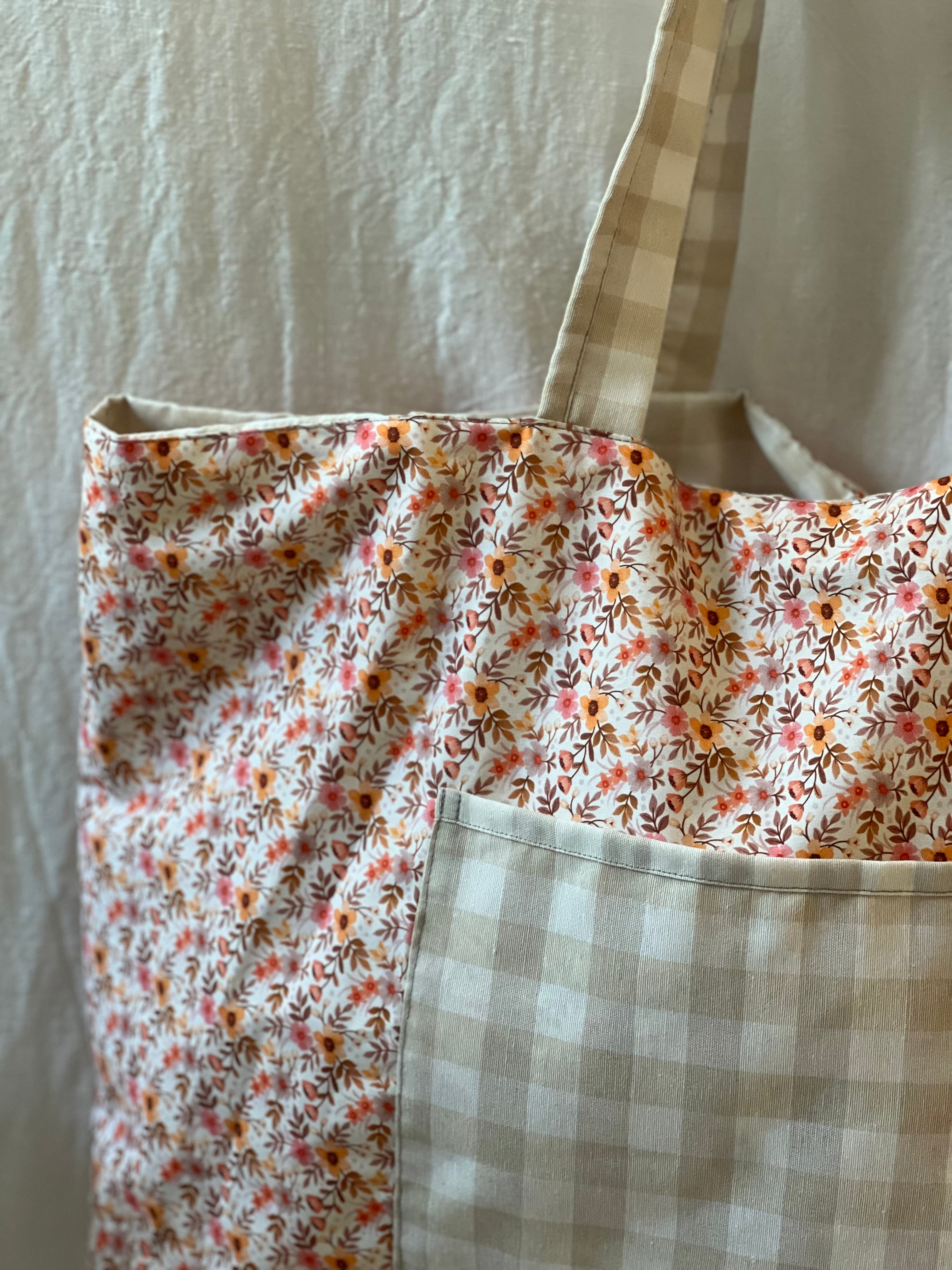 Bolsa de Tela Vichy Beige Reversible Hecha a Mano – Studio Grelo