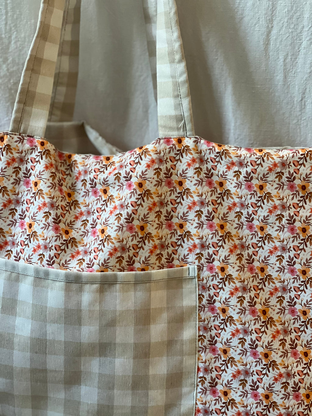 Bolsa de Tela Vichy Beige Reversible Hecha a Mano – Studio Grelo