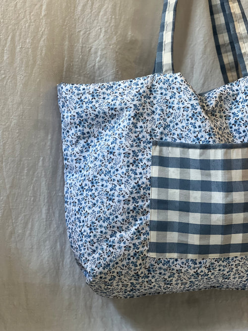 Bolsa de Tela Vichy Azul Reversible Hecha a Mano – Studio Grelo