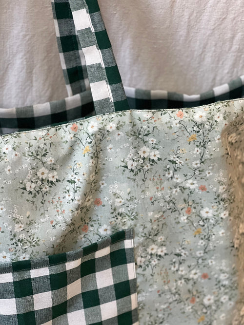 Bolsa de Tela Vichy Verde Reversible Hecha a Mano – Studio Grelo