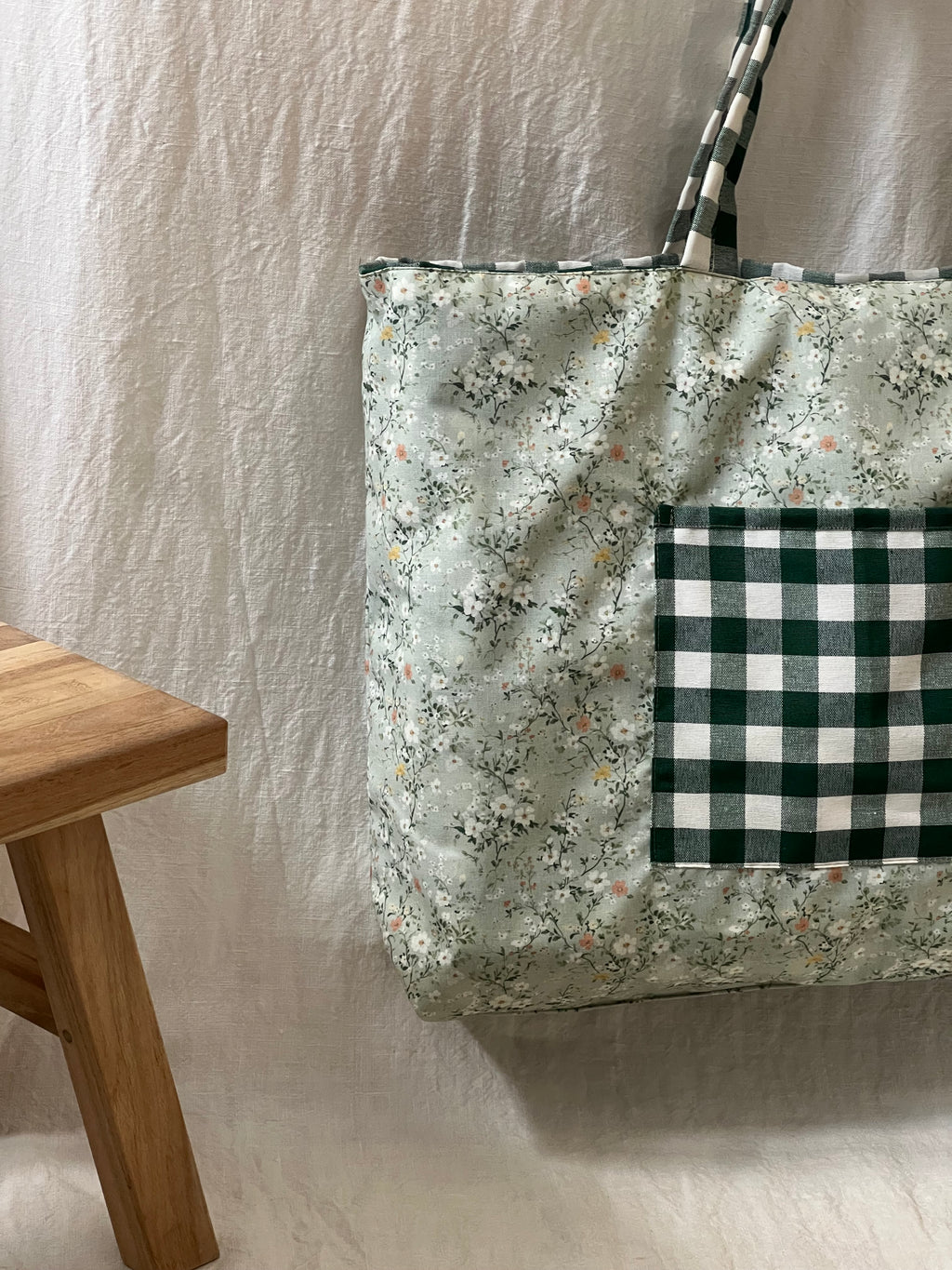 Bolsa de Tela Vichy Verde Reversible Hecha a Mano – Studio Grelo