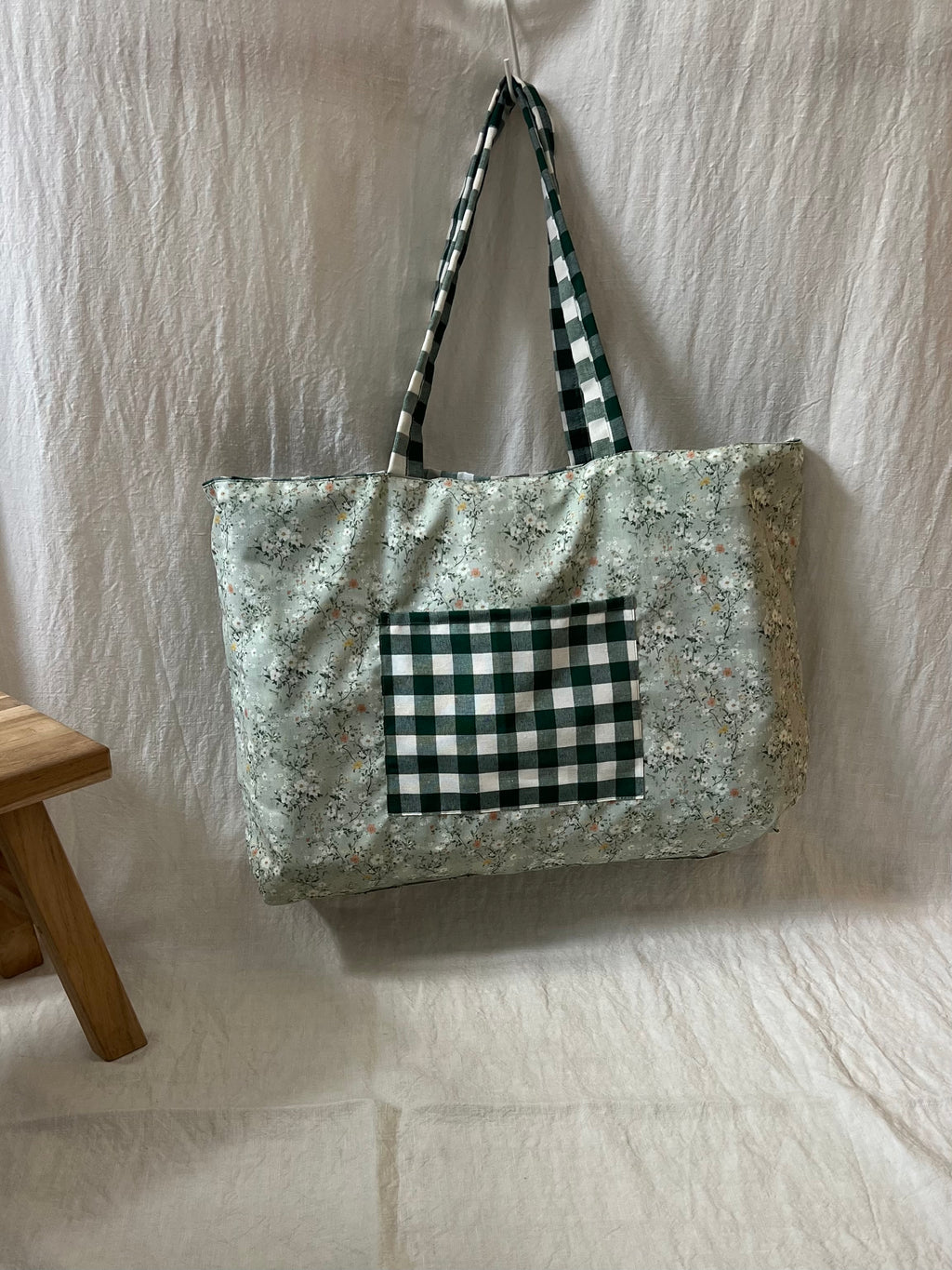 Bolsa de Tela Vichy Verde Reversible Hecha a Mano – Studio Grelo