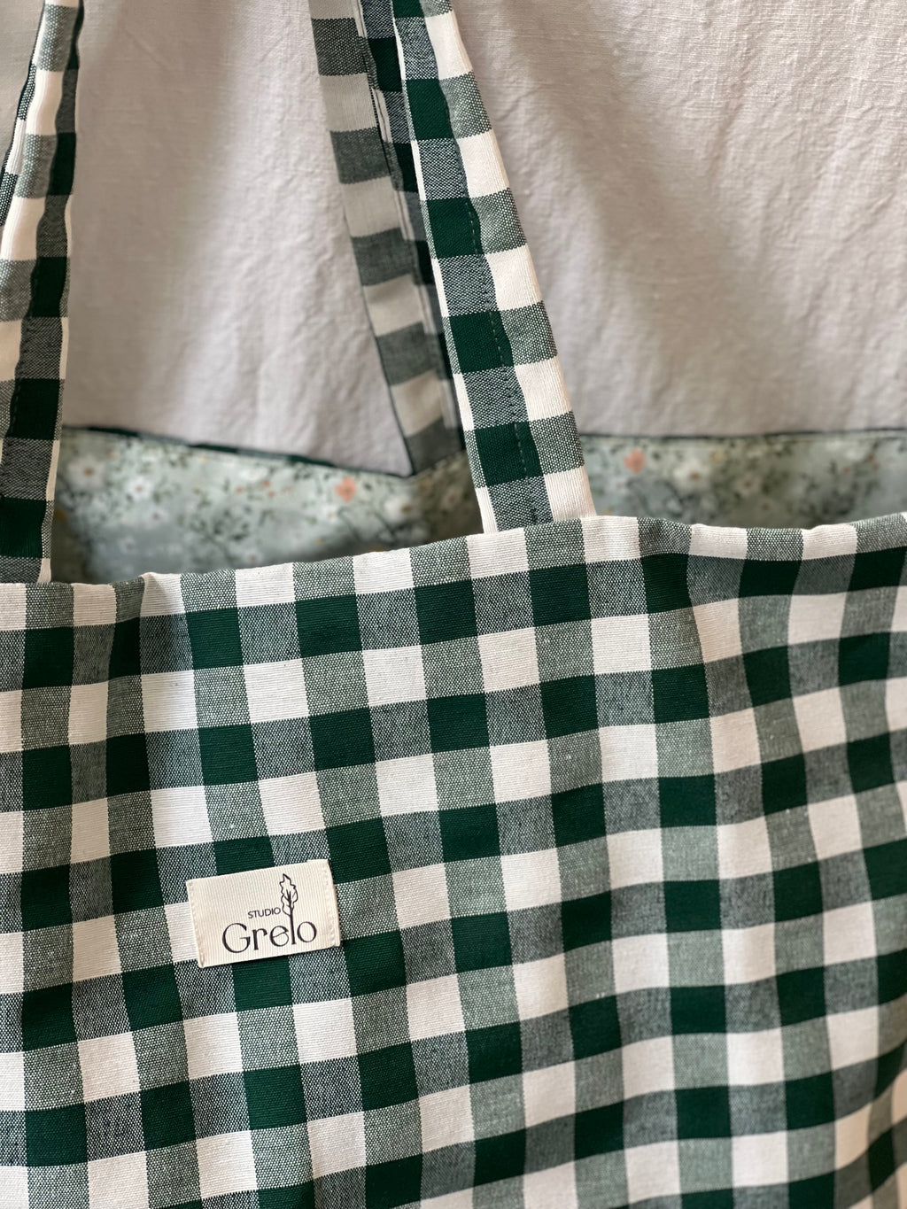 Bolsa de Tela Vichy Verde Reversible Hecha a Mano – Studio Grelo