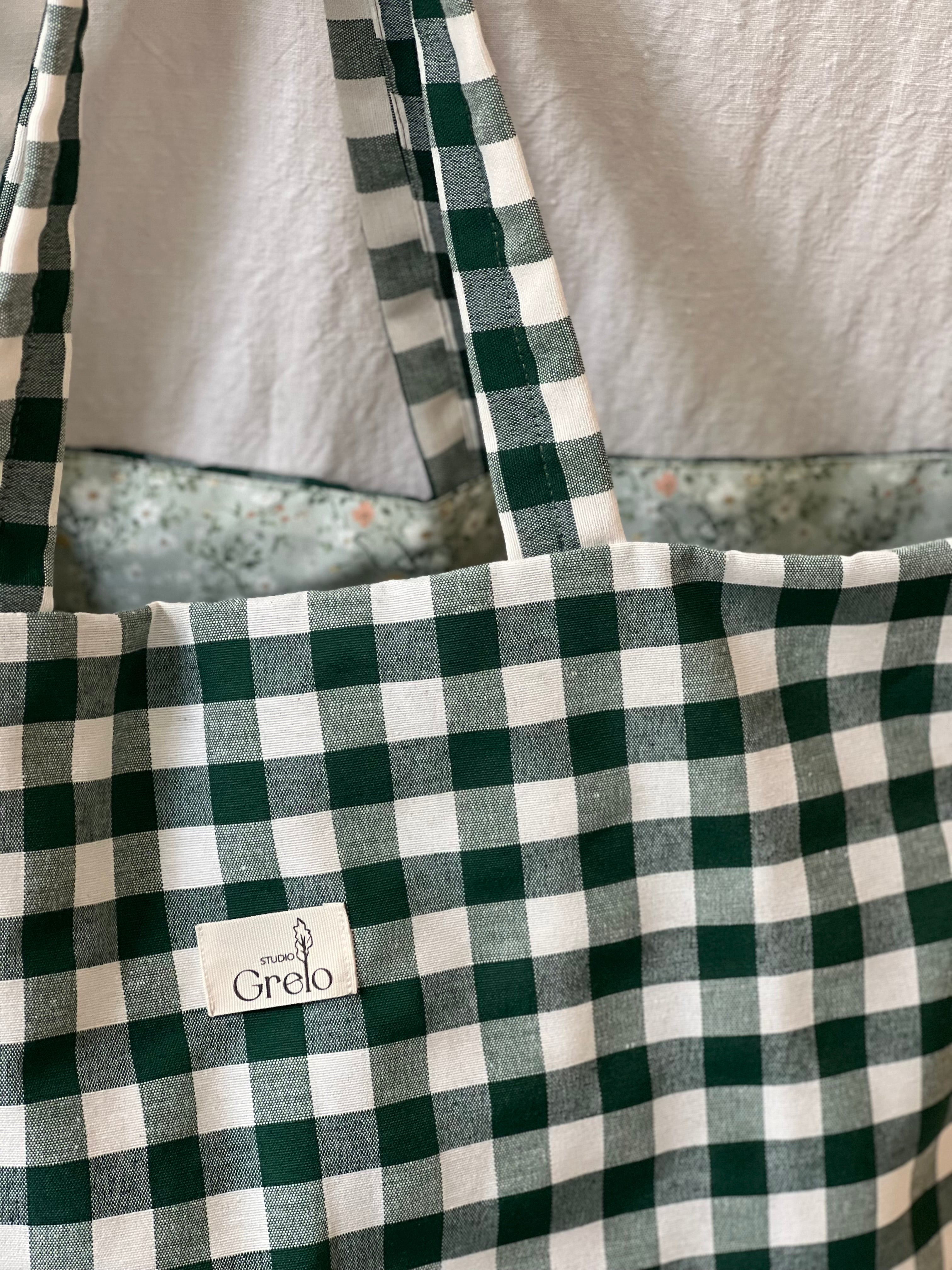 Bolsa de Tela Vichy Verde Reversible Hecha a Mano – Studio Grelo