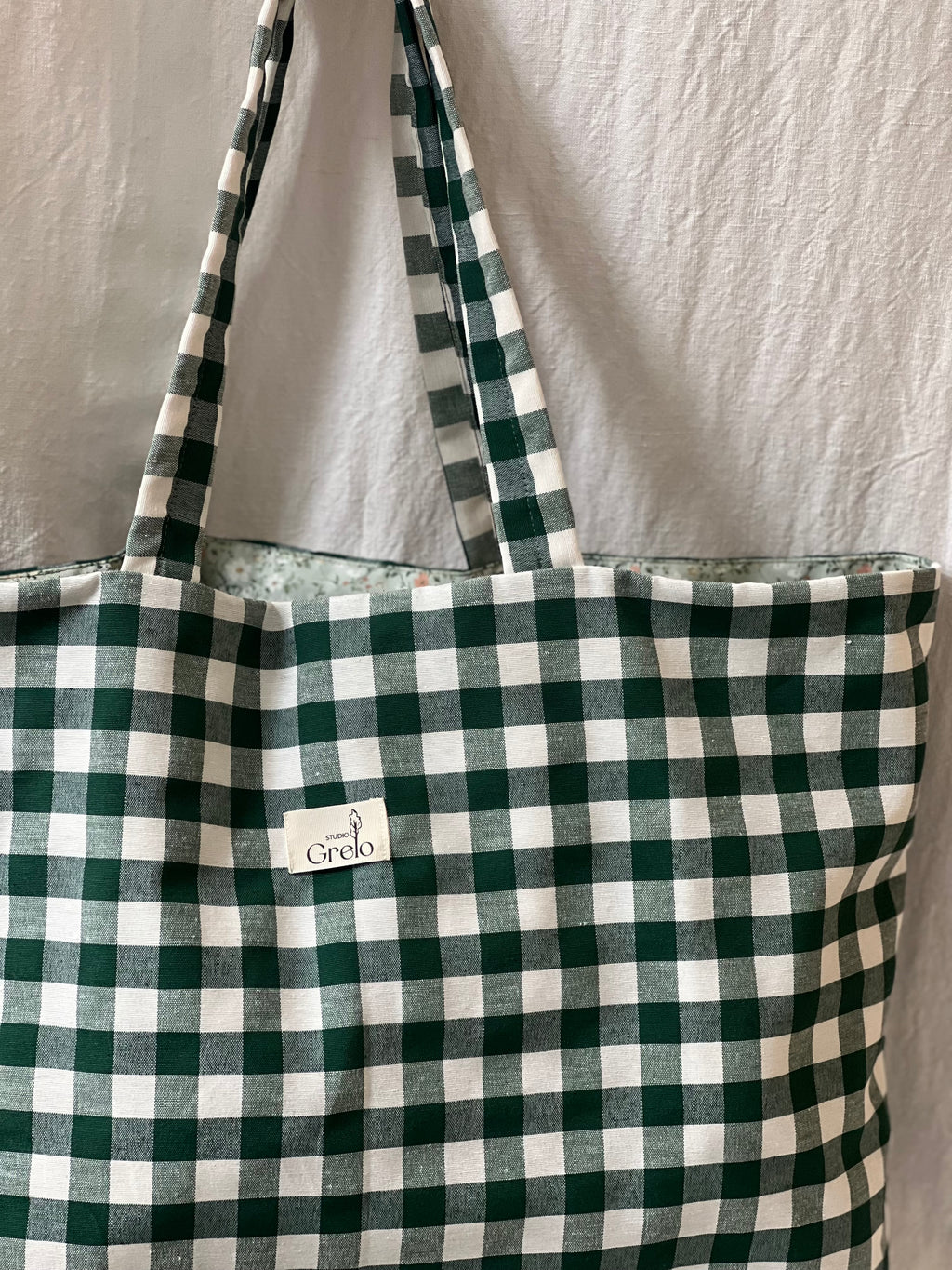 Bolsa de Tela Vichy Verde Reversible Hecha a Mano – Studio Grelo