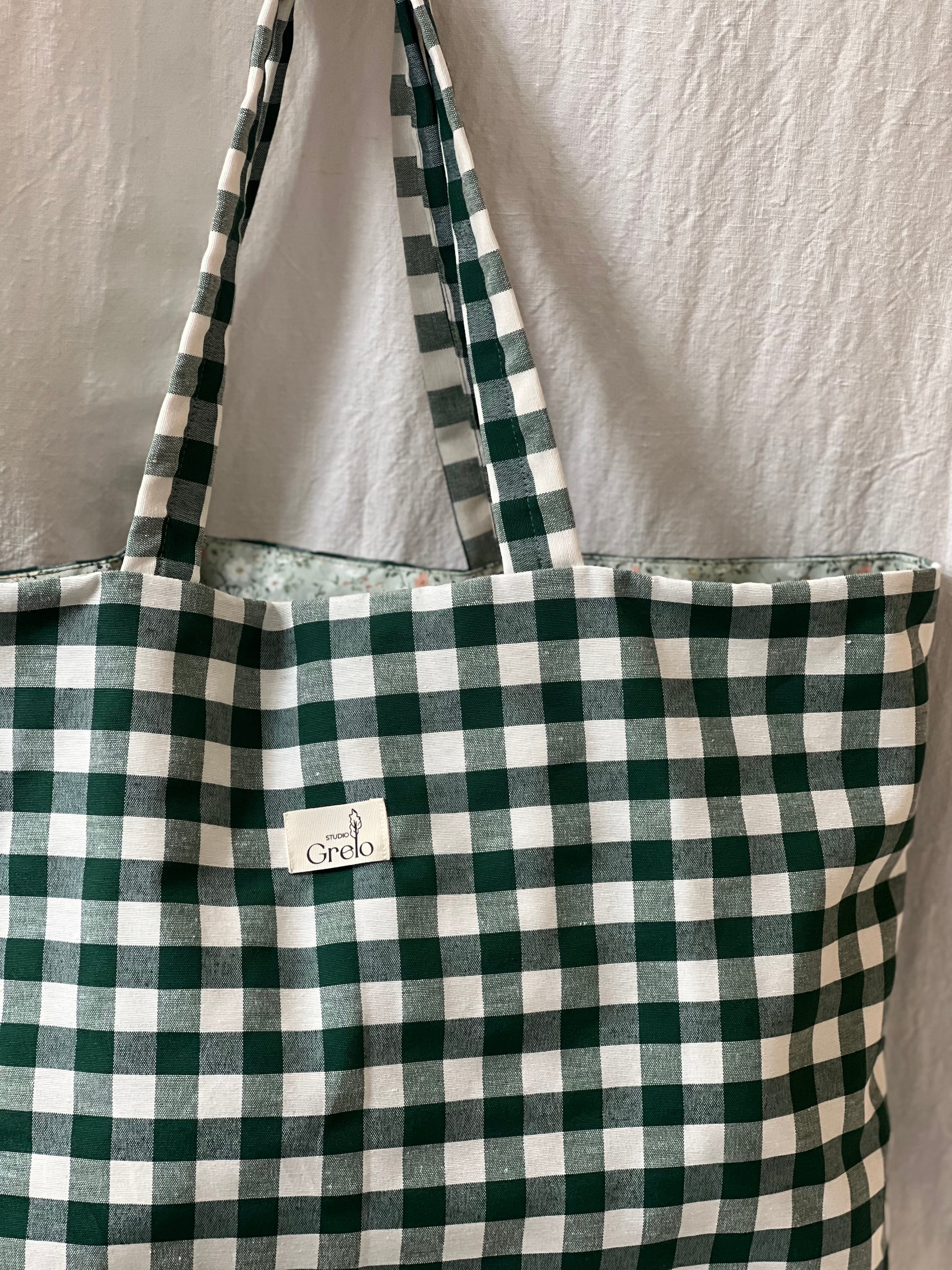 Bolsa de Tela Vichy Verde Reversible Hecha a Mano – Studio Grelo