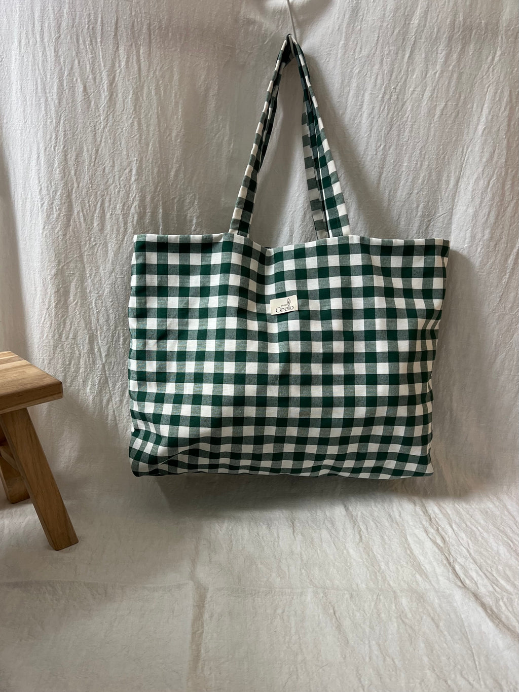 Bolsa de Tela Vichy Verde Reversible Hecha a Mano – Studio Grelo