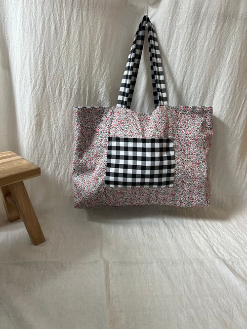 Bolsa de Tela Vichy Negro Reversible Hecha a Mano – Studio Grelo