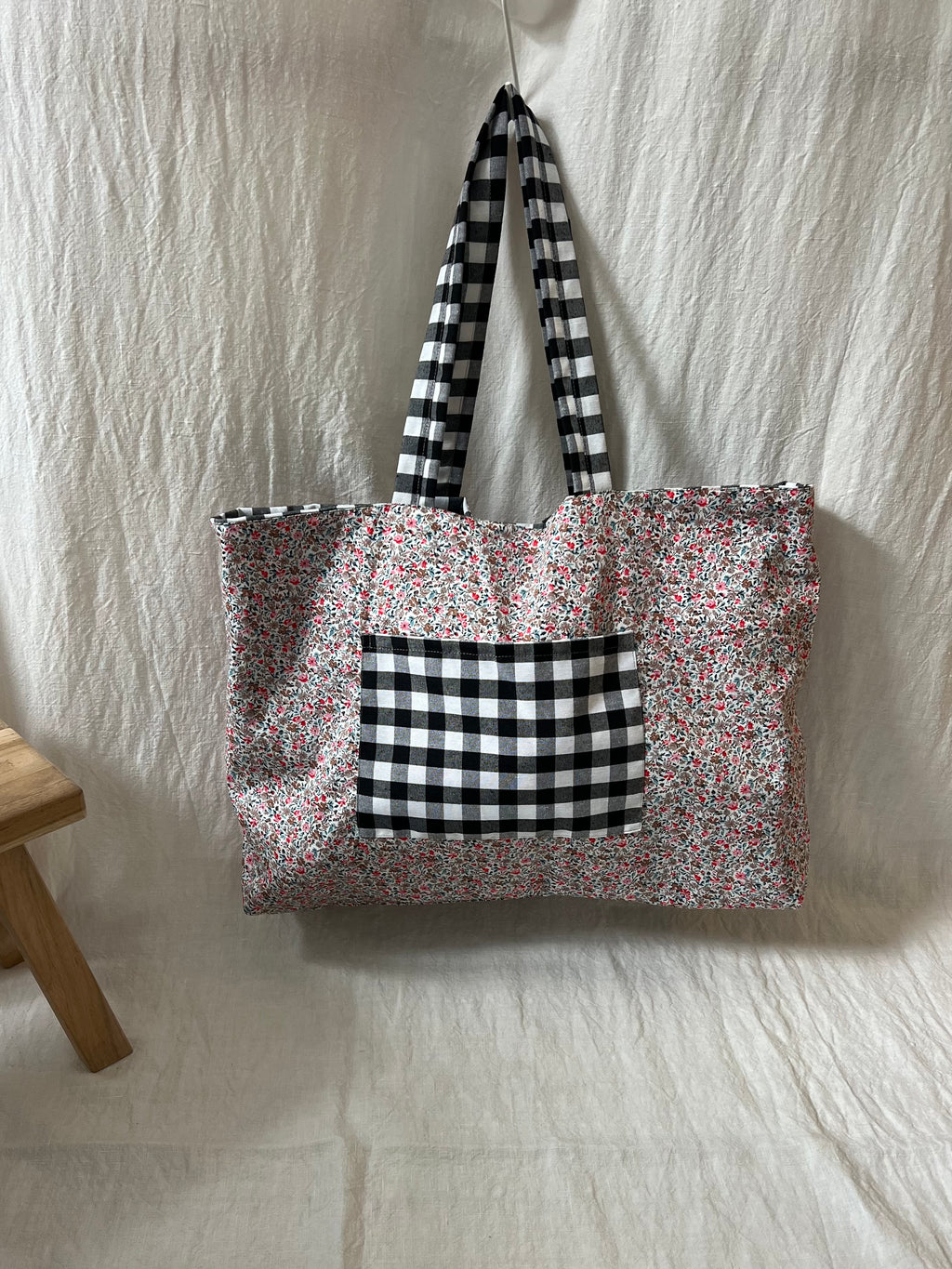 Bolsa de Tela Vichy Negro Reversible Hecha a Mano – Studio Grelo