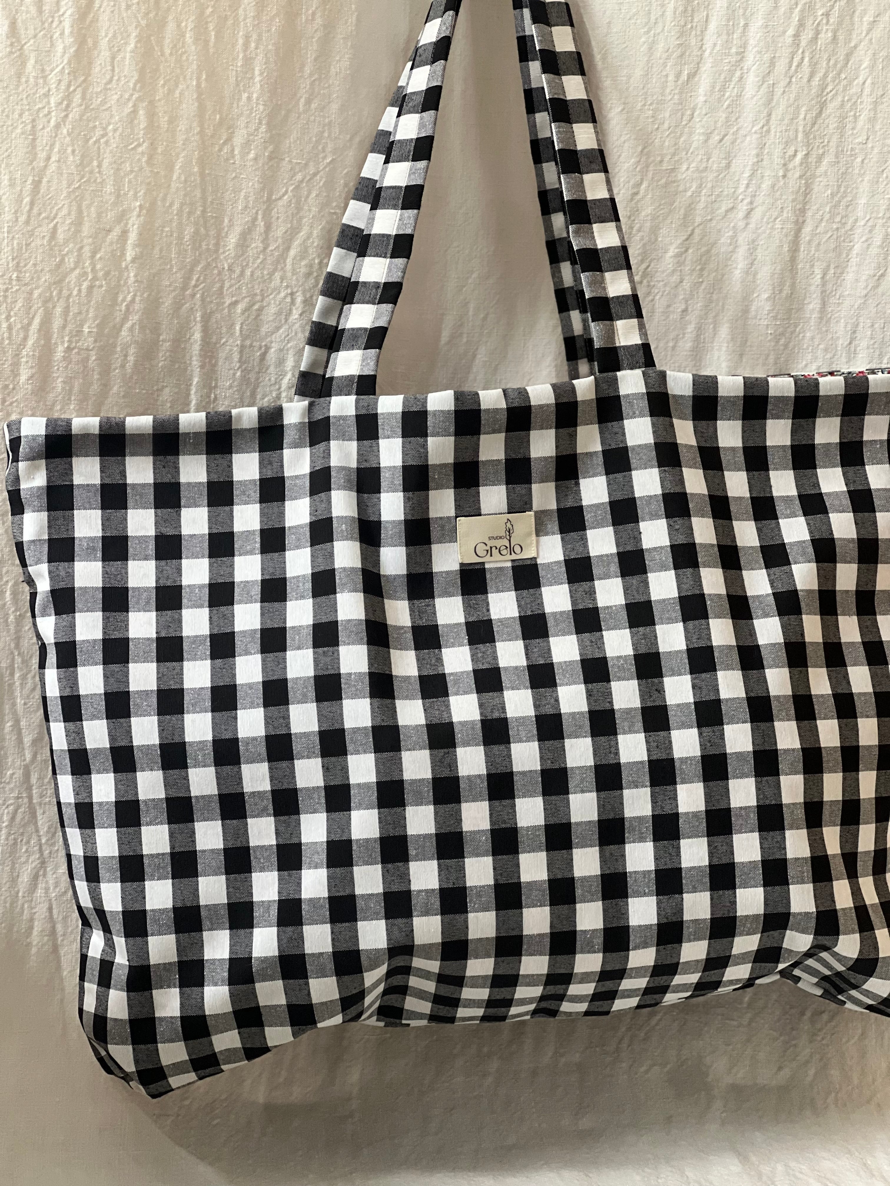 Bolsa de Tela Vichy Negro Reversible Hecha a Mano – Studio Grelo