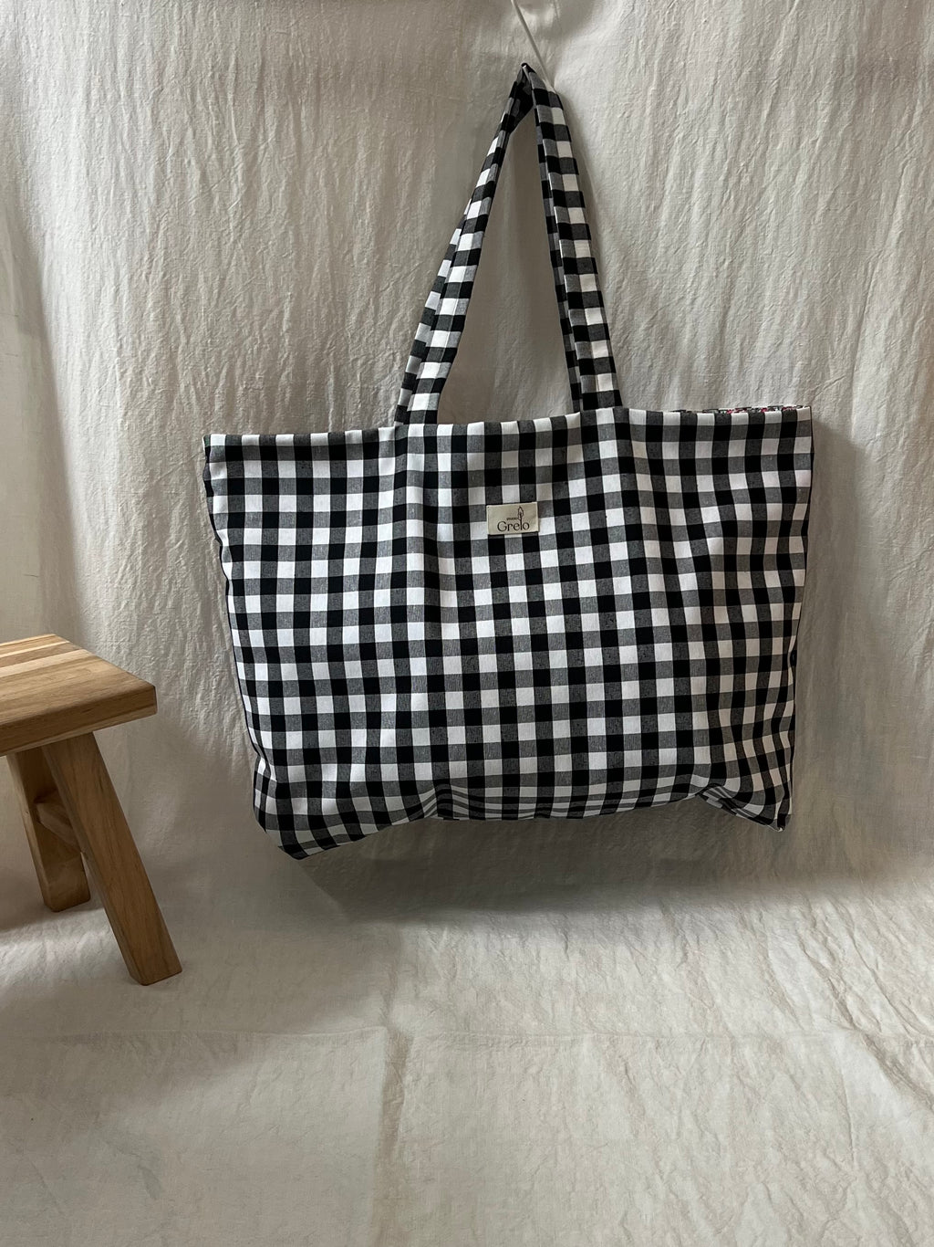 Bolsa de Tela Vichy Negro Reversible Hecha a Mano – Studio Grelo