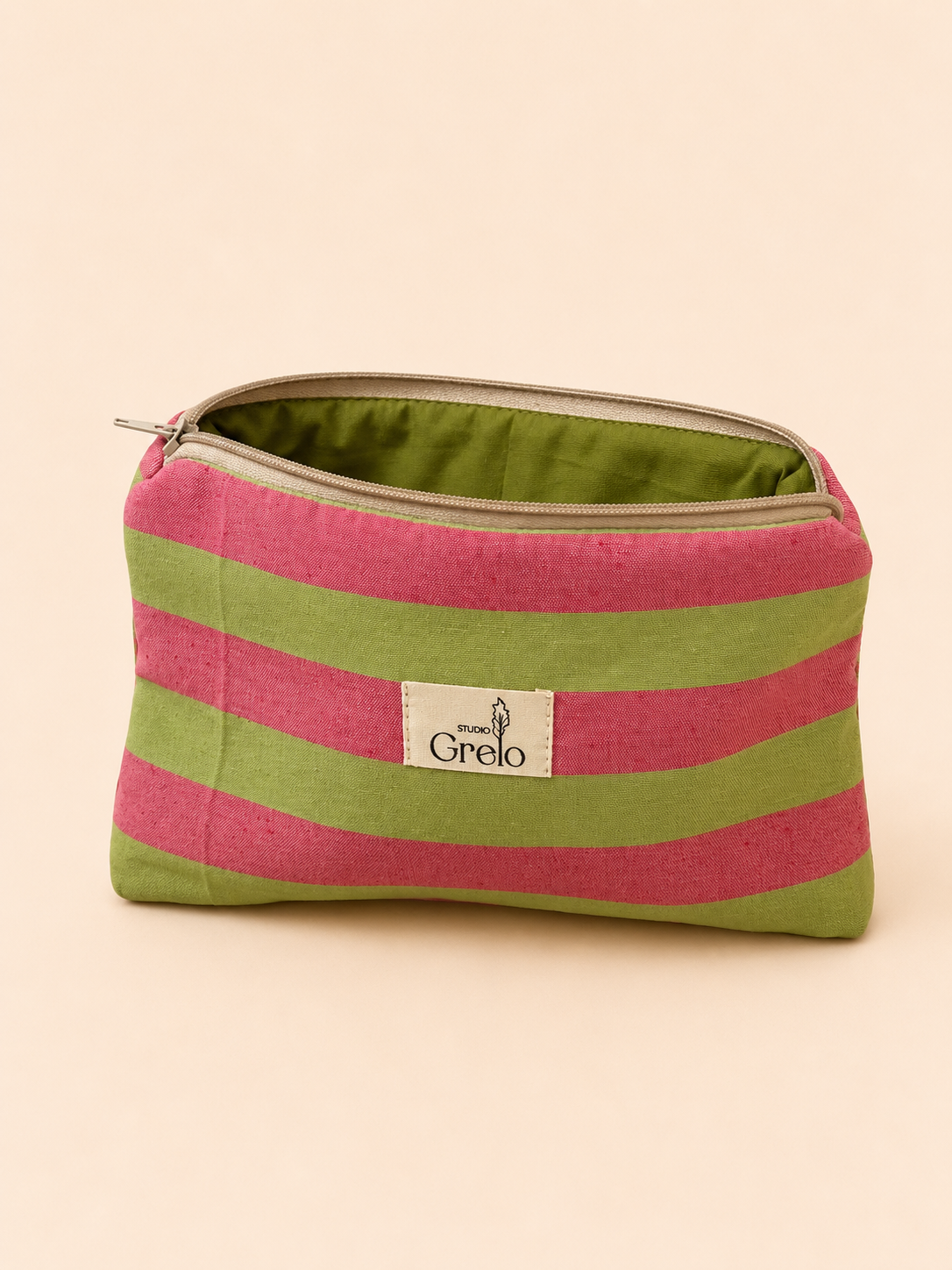 Neceser Mediano Rayas Fucsia y Verde